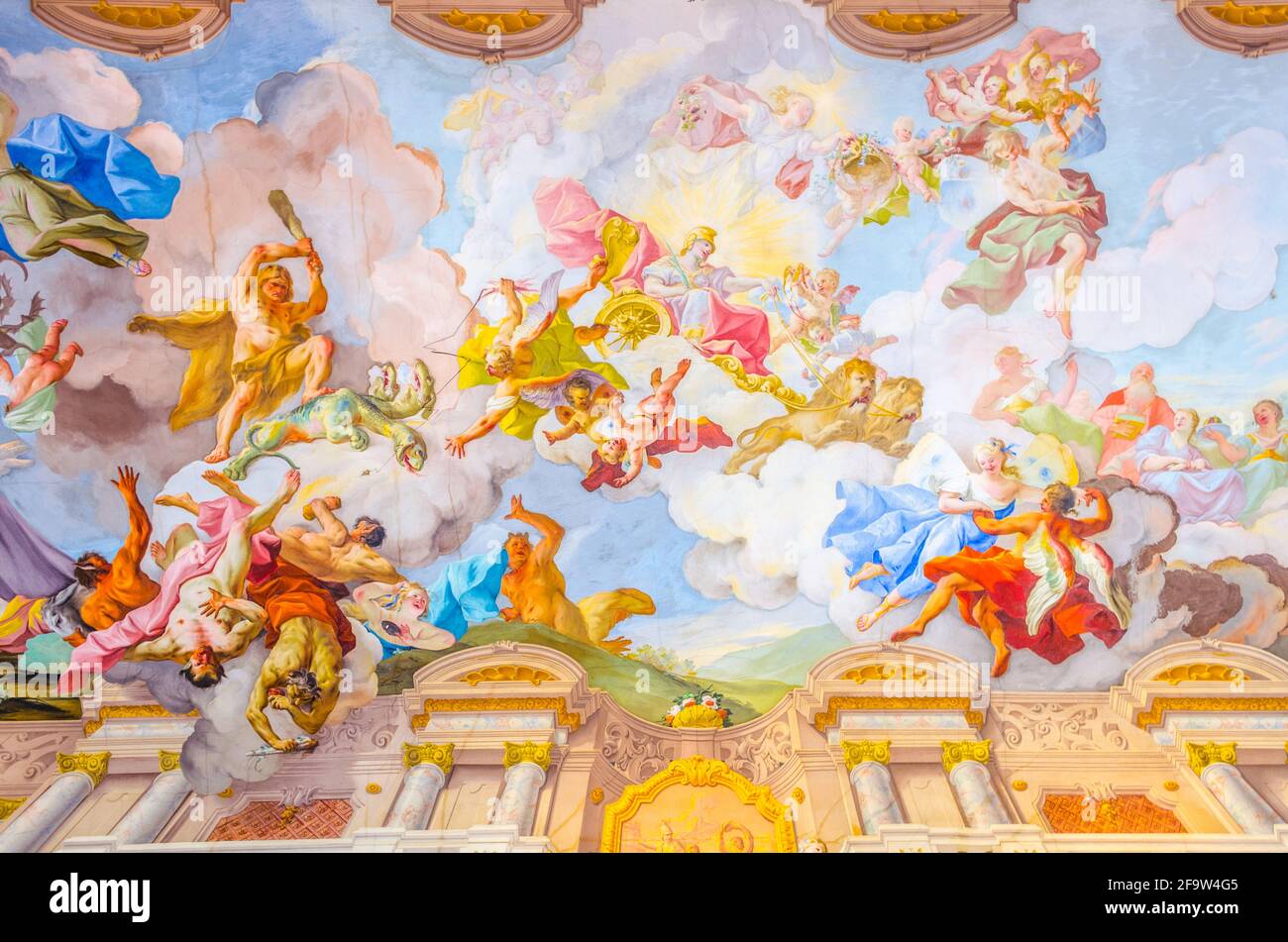 MELK, AUSTRIA, MAY 16, 2015: ceiling painting in Melk Abbey in Melk, Austria. Abbey Church is considered one of the most beautiful in Austria, built i Stock Photo