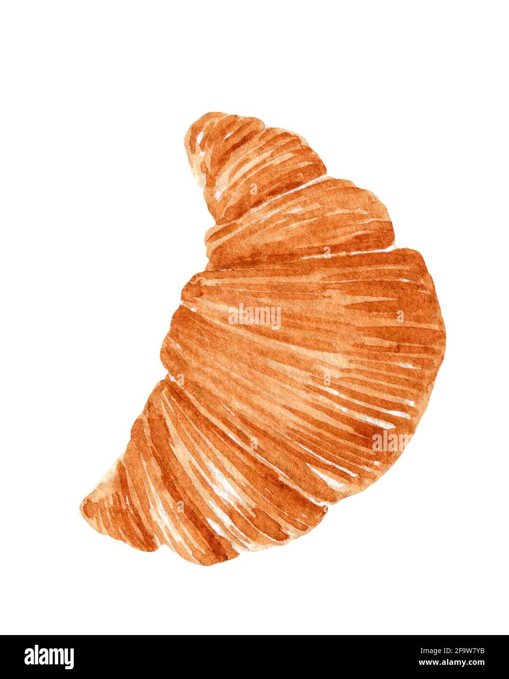 French croissant with golden crust isolated on white background. Watercolor hand-drawn illustration. Perfect for your project, menu, decorations, cards. Stock Photo