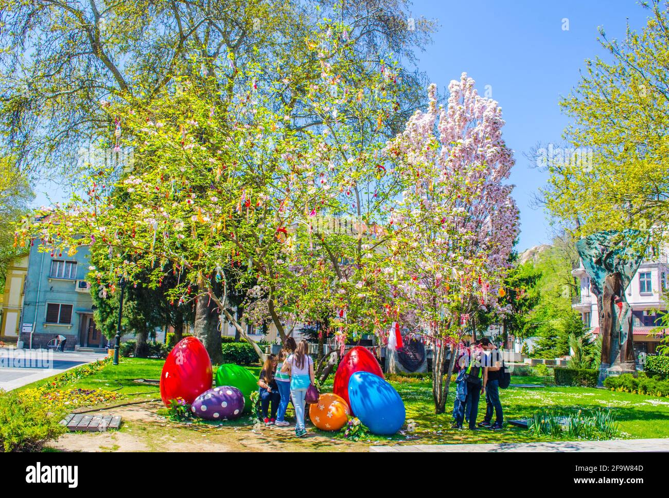 PLOVDIV, BULGARIA, APRIL 7, 2015: group of young people is sitting ...