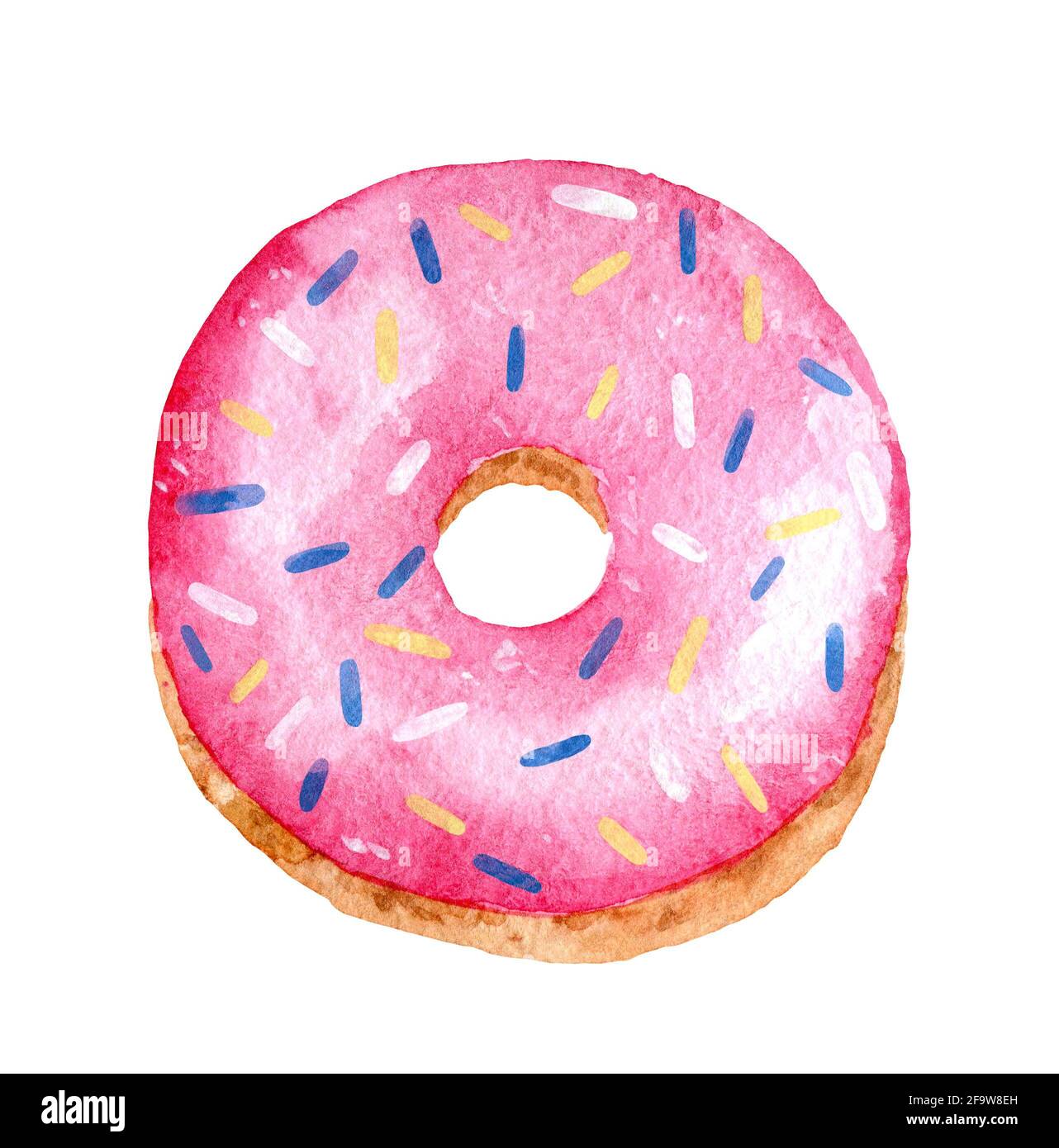 Glazed pink donut with colored sprinkles isolated on white background ...