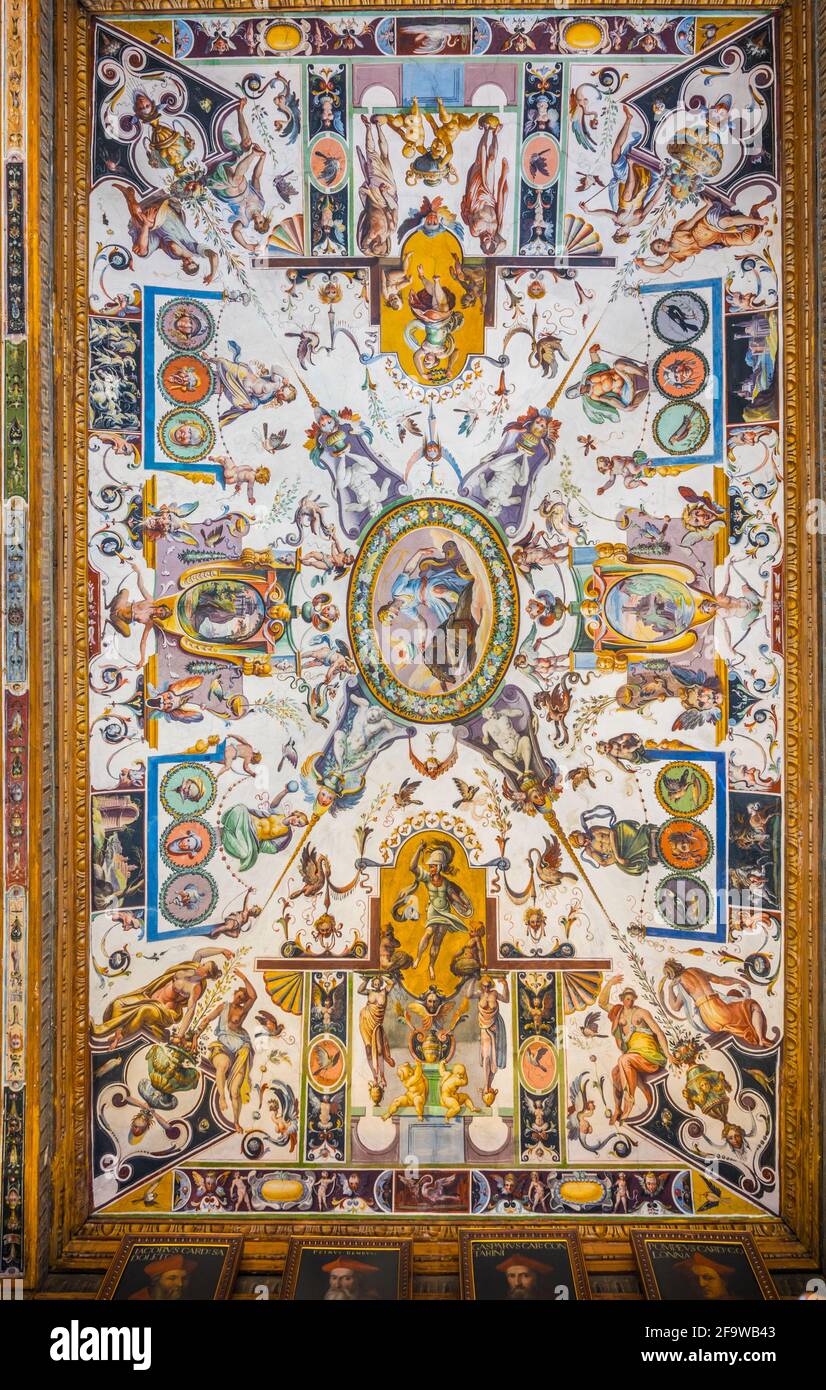 FLORENCE, ITALY, MARCH 15, 2016: Detail of ceiling of the uffizi gallery in florence Stock Photo