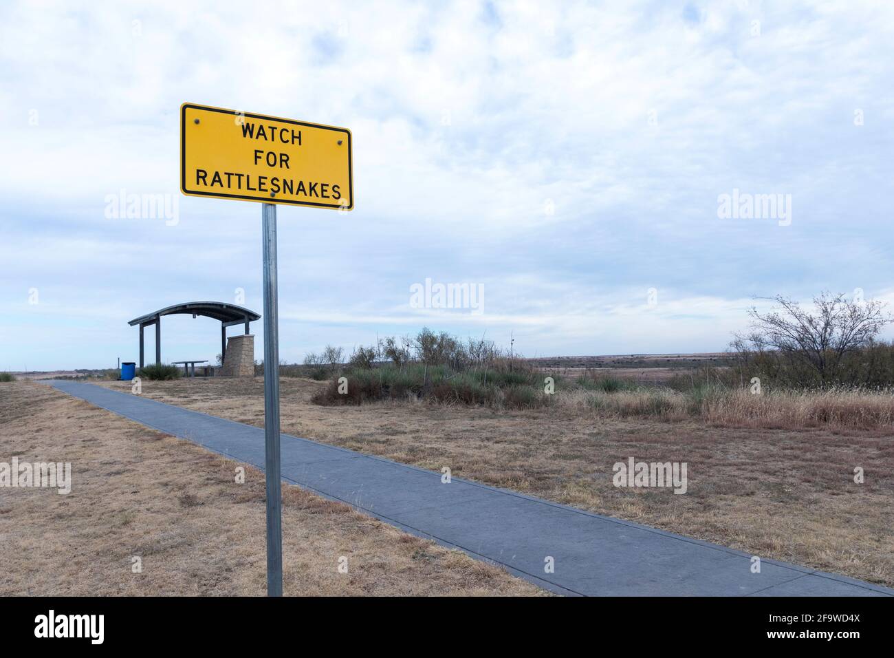 Watch for RATTLESNAKES at US-287 rest area Stock Photo