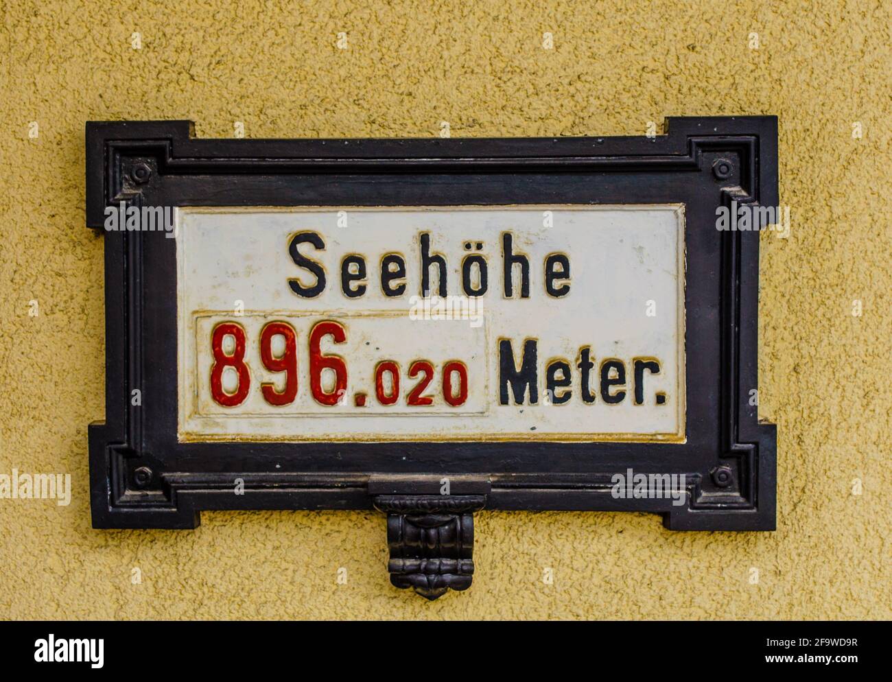 SEMMERING, AUSTRIA, OCTOBER 3, 2015: sign showing elevation of the railway station in semmering, part of the unesco world heritage site semmeringbahn Stock Photo