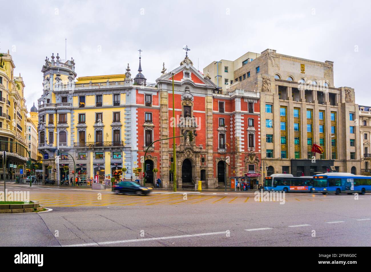 MADRID, SPAIN, JANUARY 9, 2016: view of the calle de alcala boulevard in madrid which is the second most famous street of the city Stock Photo