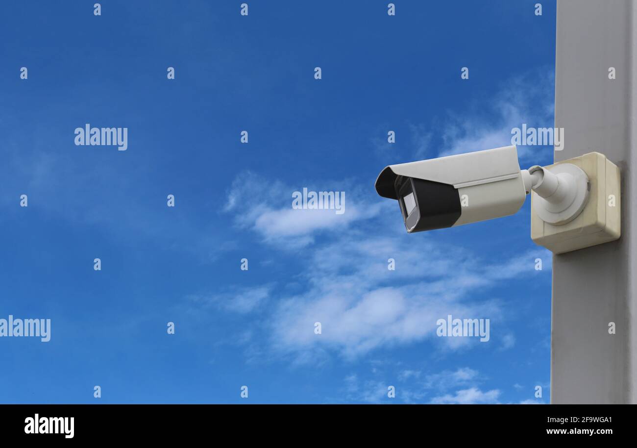 CCTV tool on blue sky background,Equipment for security systems and have copy space for design. Stock Photo