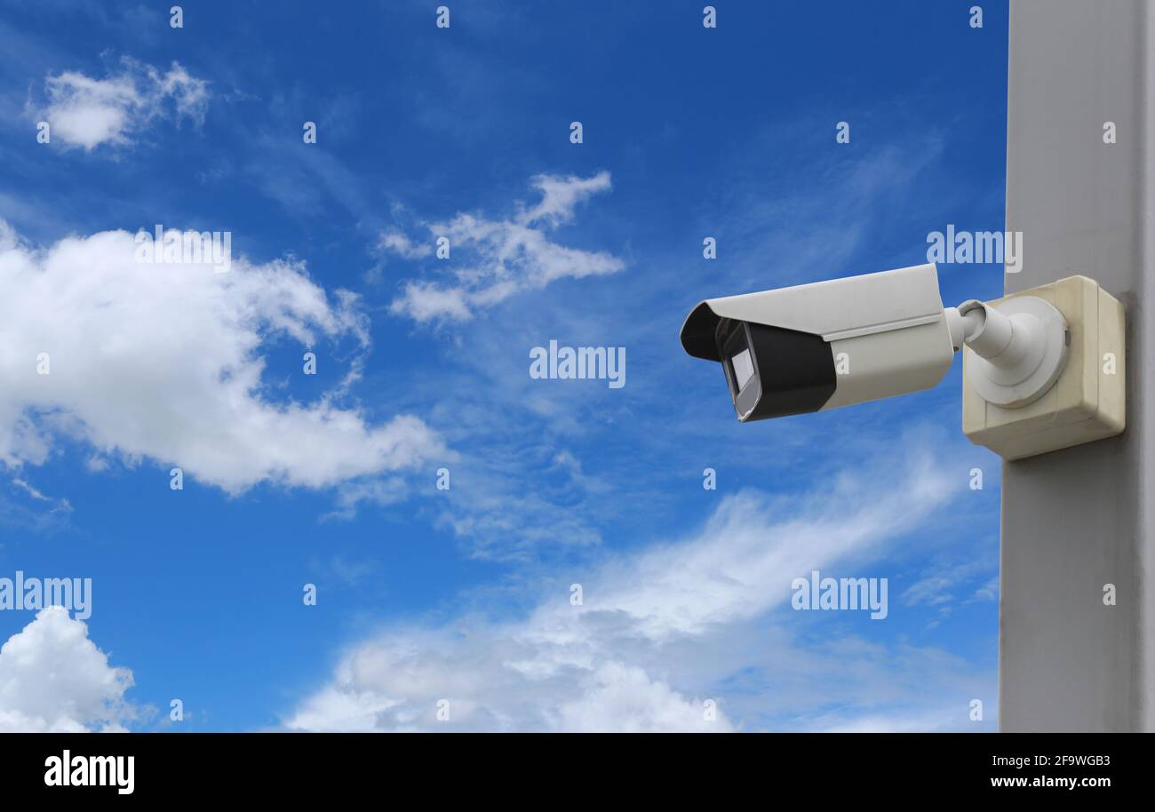CCTV tool on blue sky background,Equipment for security systems and have copy space for design. Stock Photo