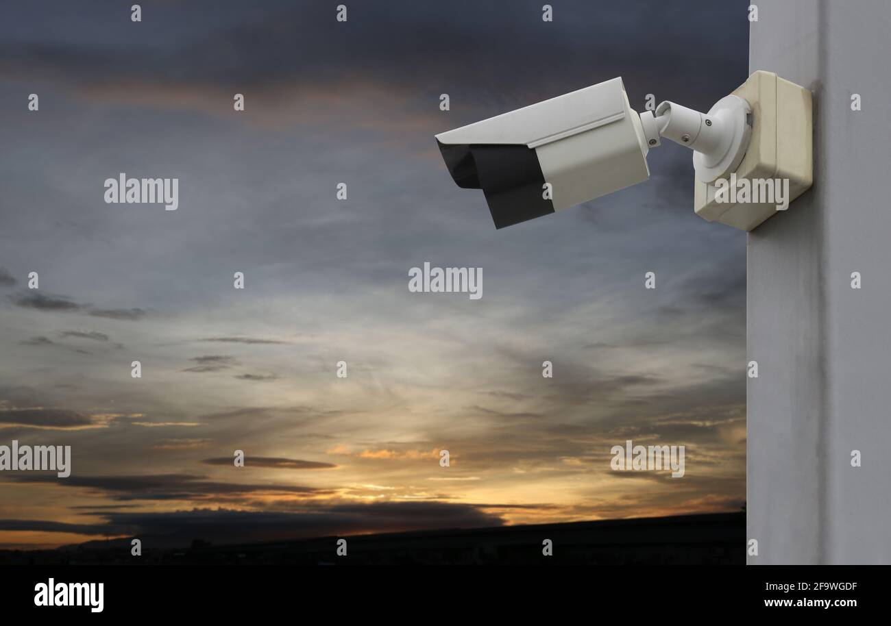 CCTV tool on twilight sky background,Equipment for security systems and have copy space for design. Stock Photo