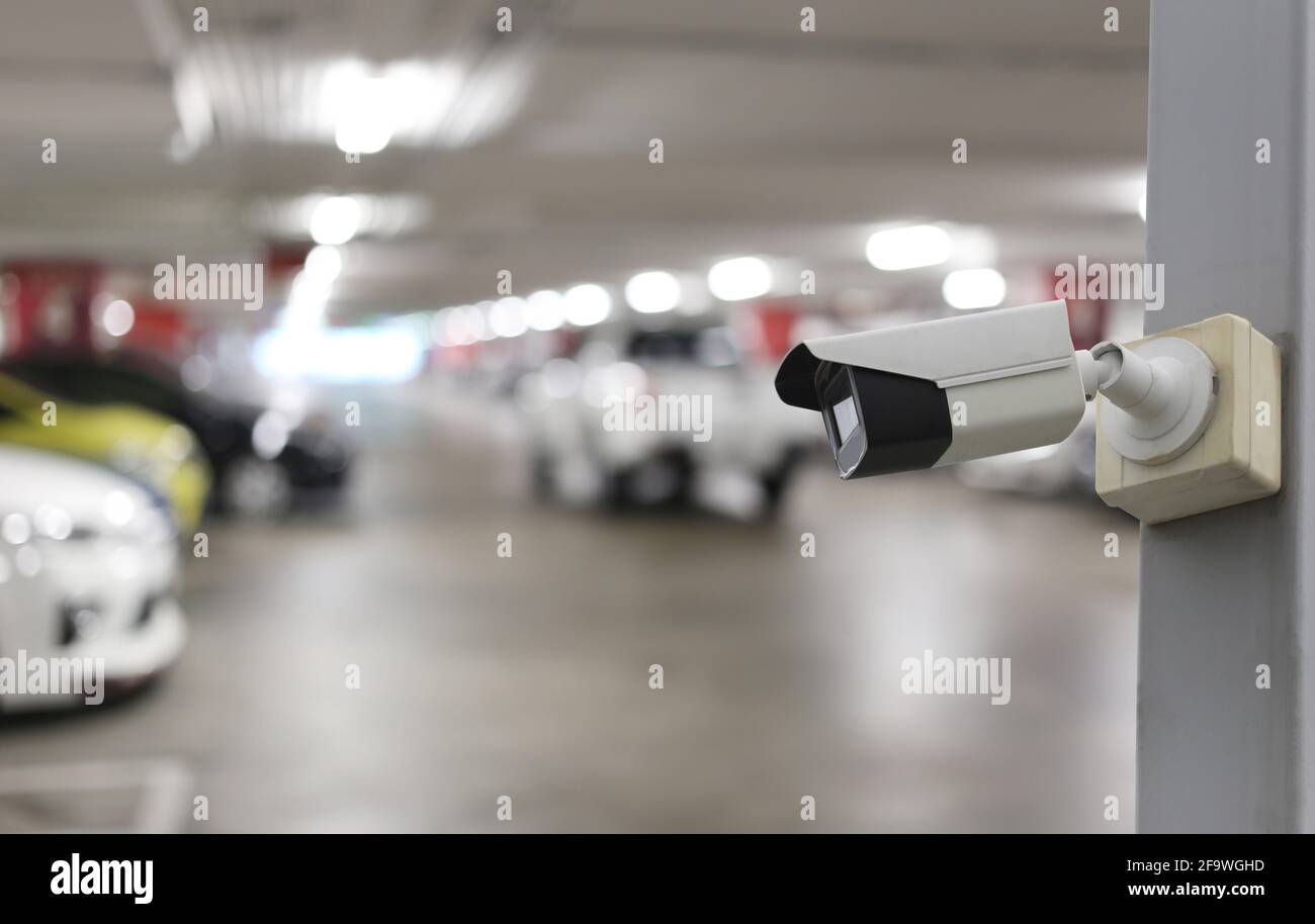 CCTV tool on car parking background,Equipment for security systems and have copy space for design. Stock Photo