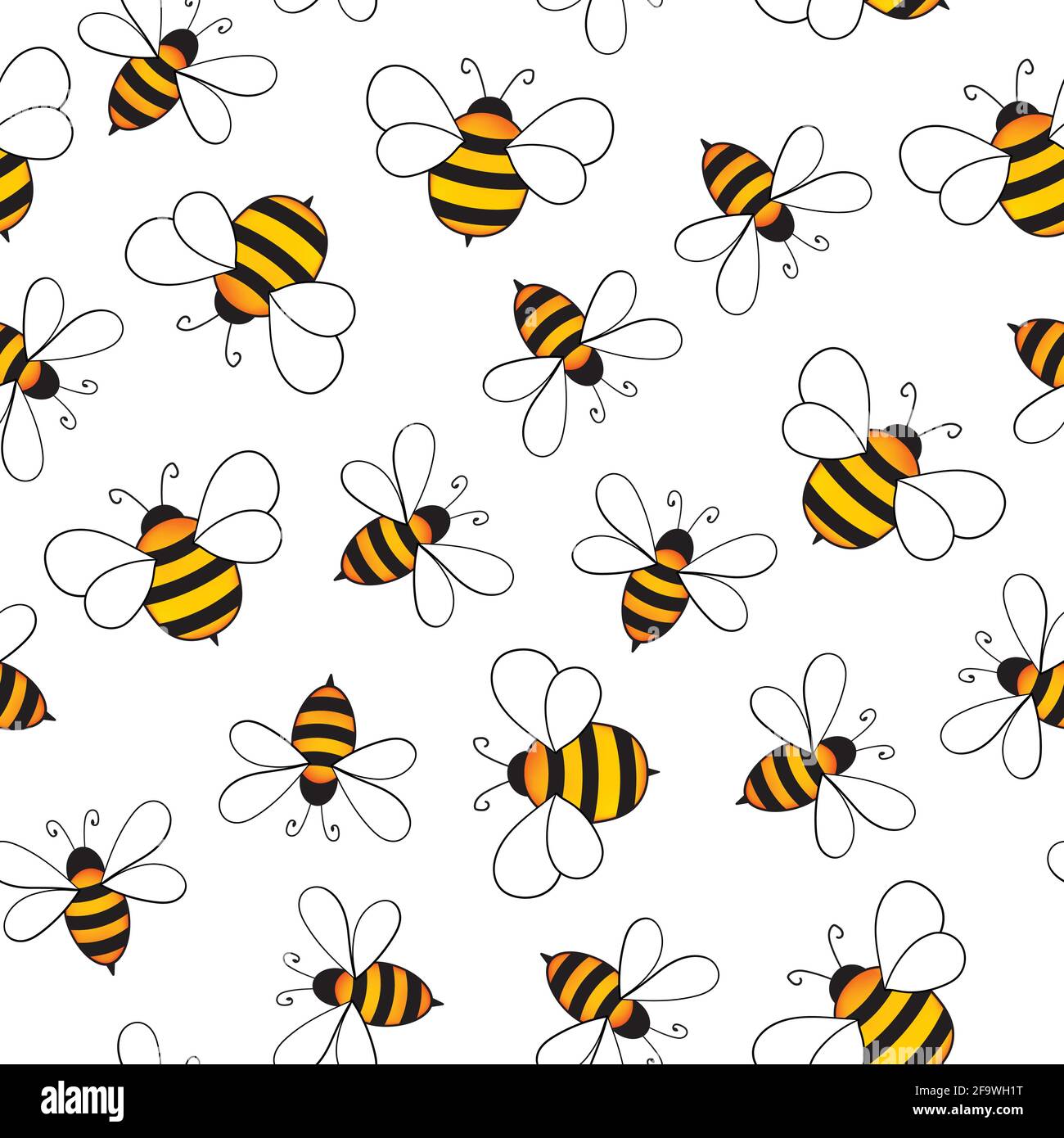 Seamless pattern with bees on white background. Small wasp. Vector ...