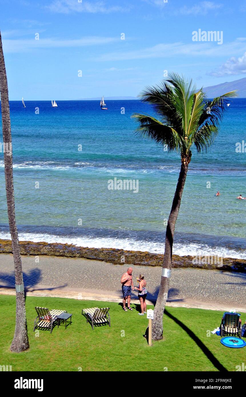 scenic landscape view of kaanapali Beach east of the small town of  Lahaina Maui Hawaii usa Stock Photo