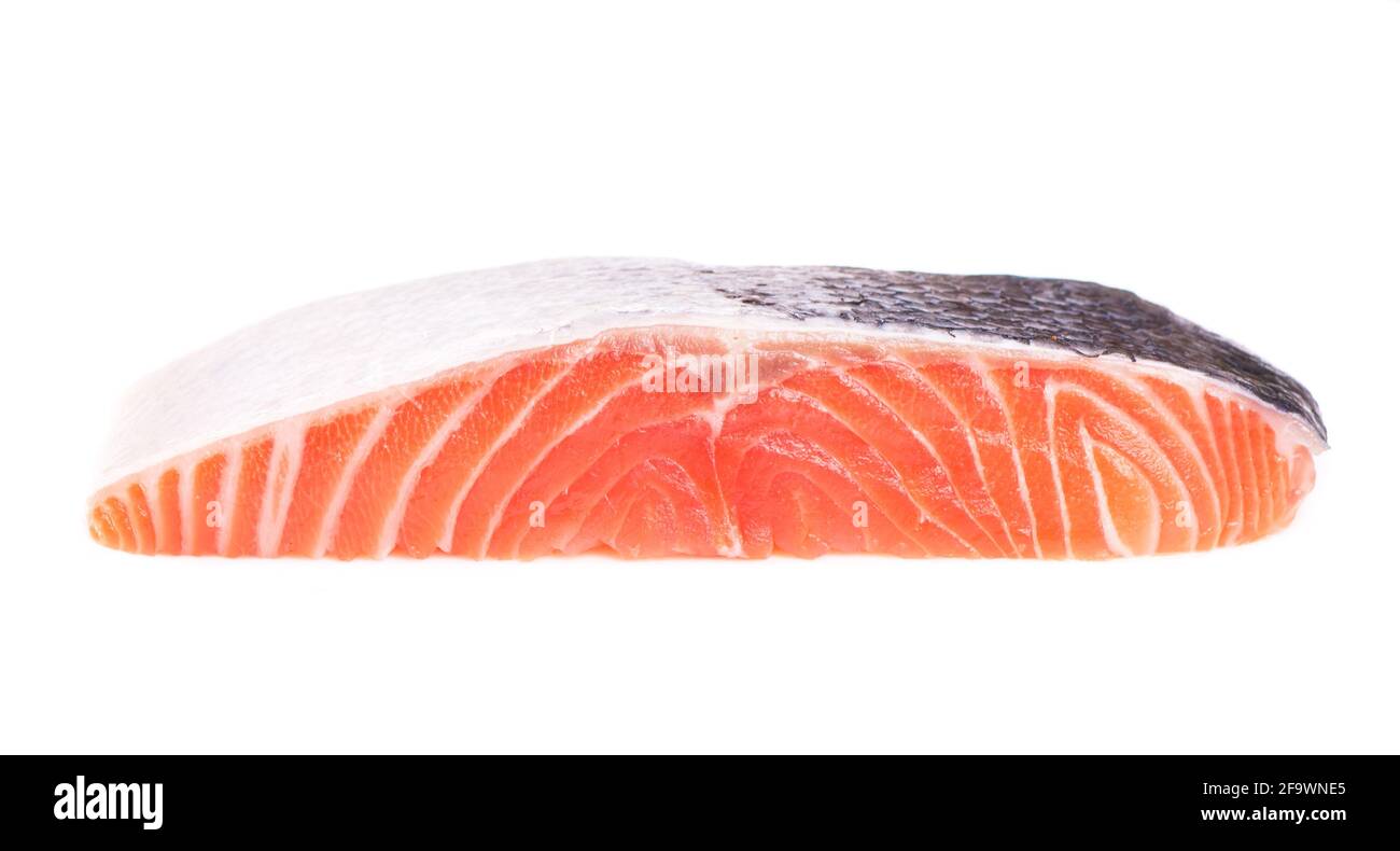 Steak of red fish on white background Stock Photo - Alamy