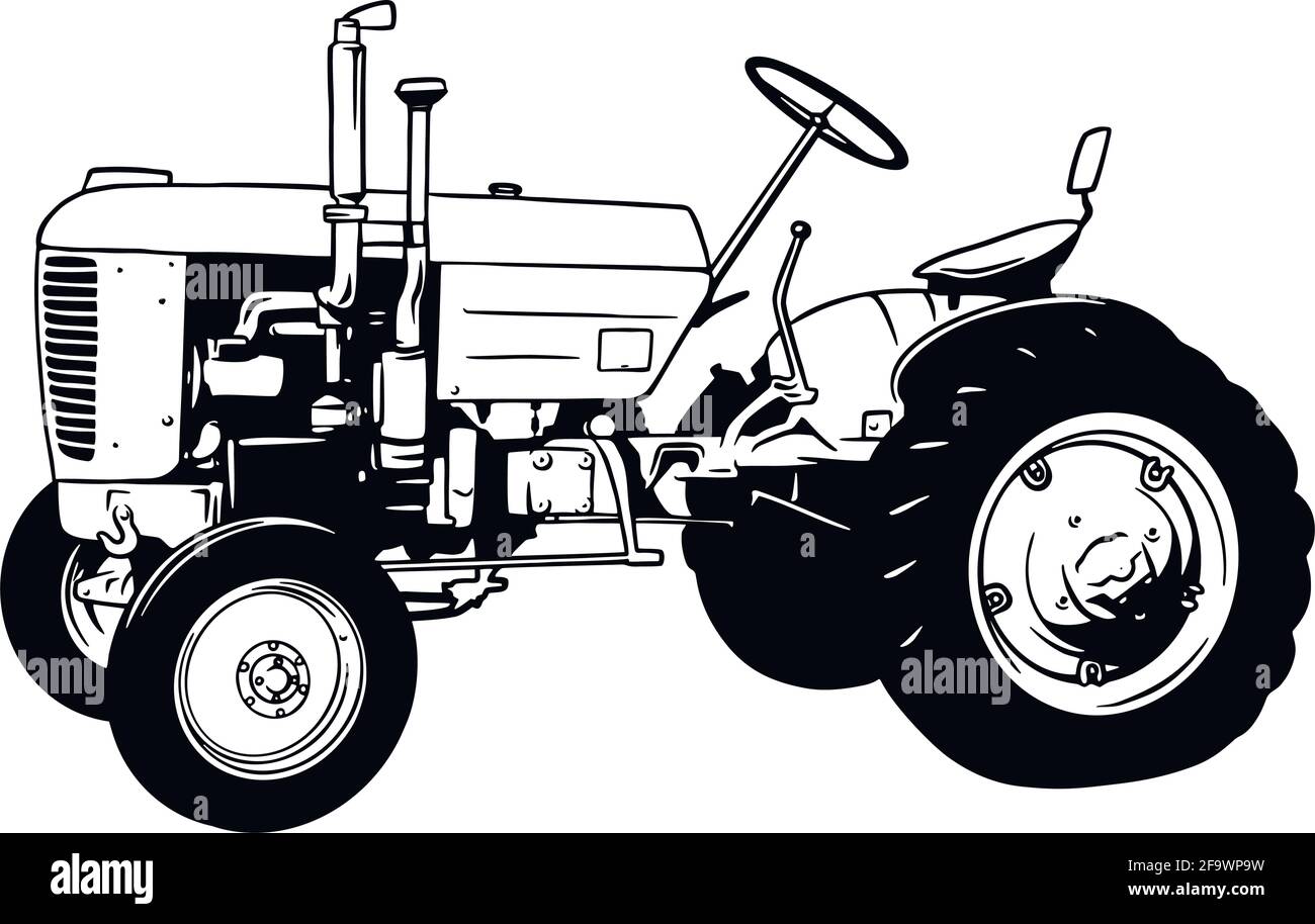 Farm Tractor, Harvest, Farmer Vehicle, Stencil, Silhouette, Vector Clip Art Stock Vector