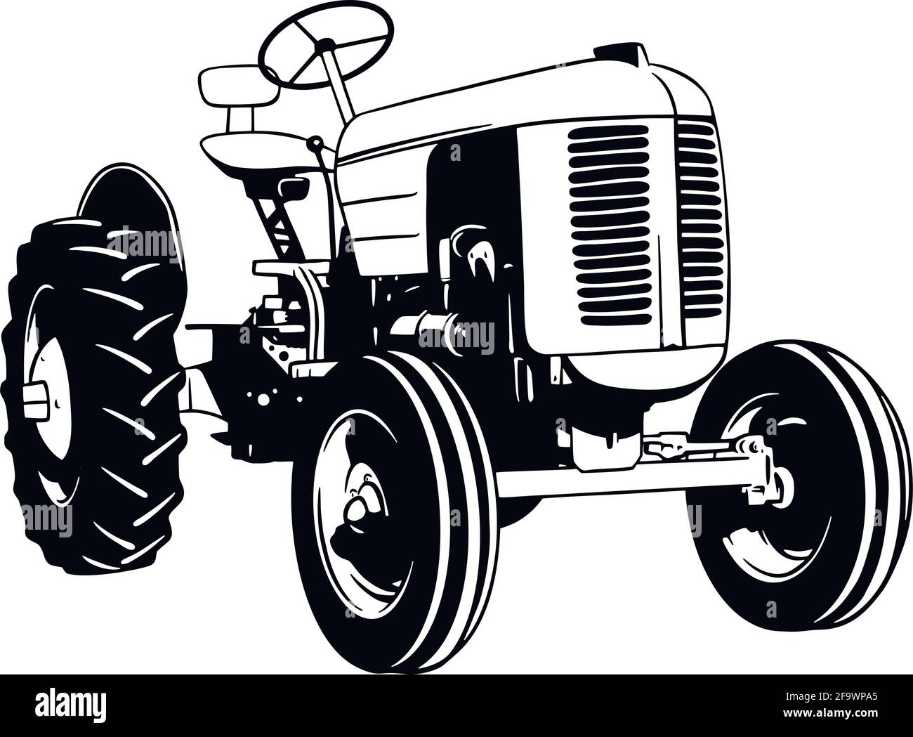 Farm Tractor, Harvest, Farmer Vehicle, Stencil, Silhouette, Vector Clip Art Stock Vector