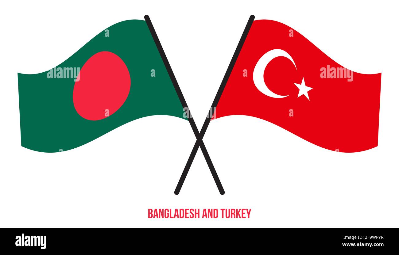 Bangladesh and Turkey Flags Crossed And Waving Flat Style. Official Proportion. Correct Colors