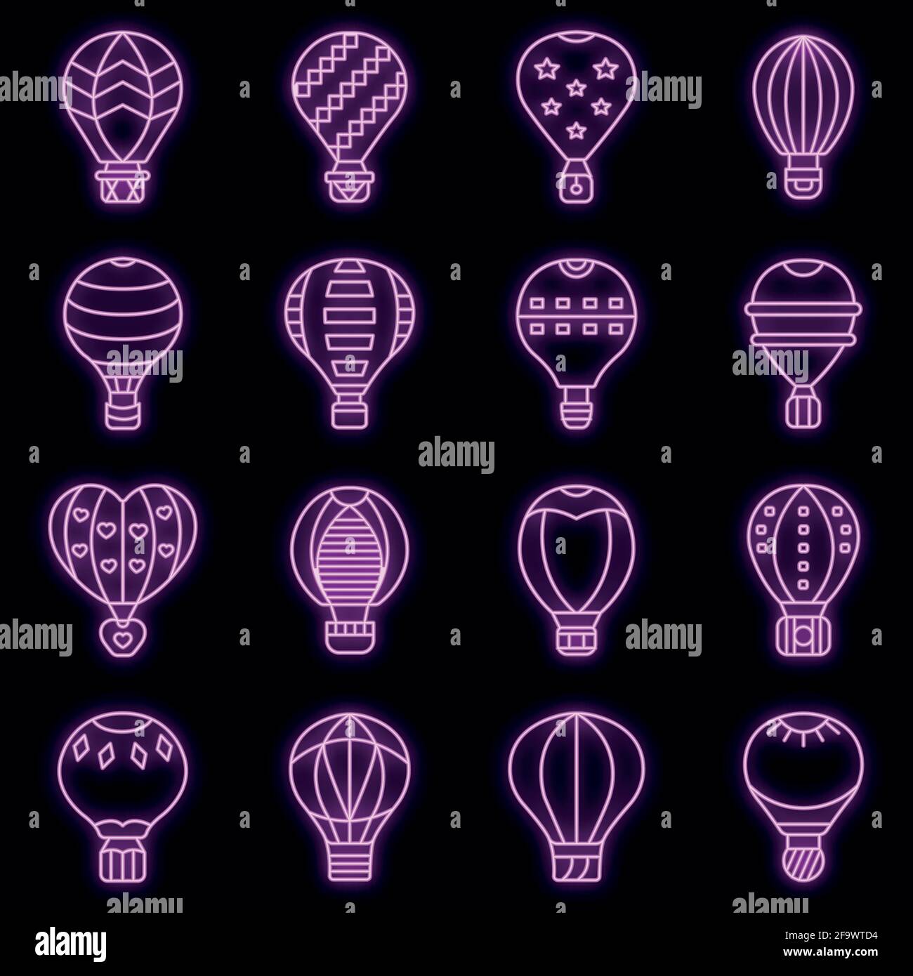 Air balloon icons set. Outline set of air balloon vector icons neon ...