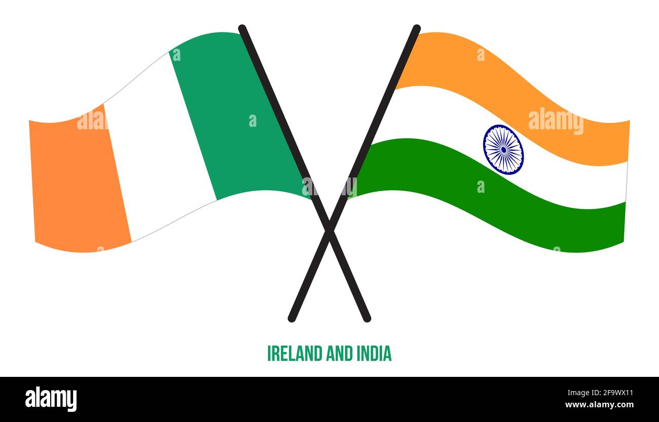 Ireland and India Flags Crossed And Waving Flat Style. Official ...
