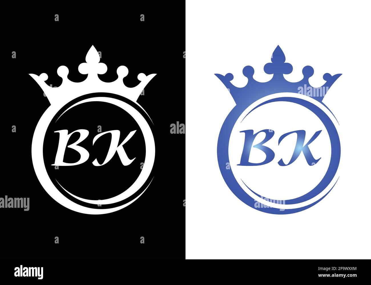 king crown letter alphabet BK for company logo icon design. Stock Vector