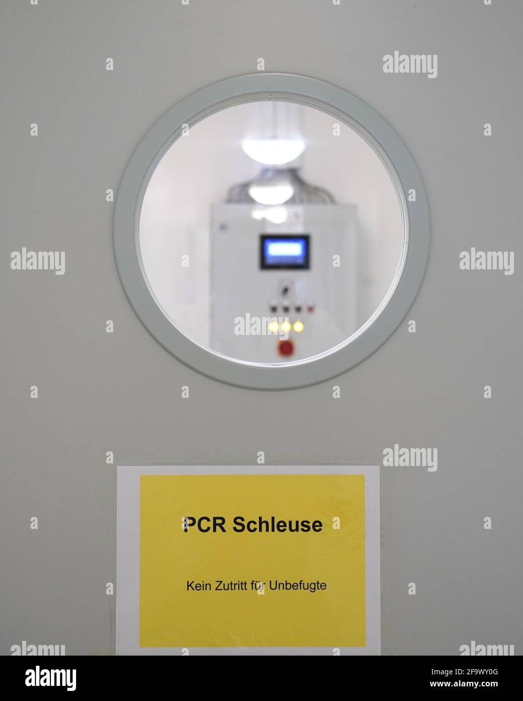 Hamburg, Germany. 20th Apr, 2021. A PCR lock in front of a laboratory
