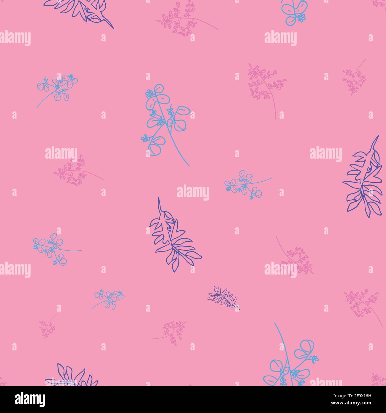 Vector pink background herbs, leaf, flowers and plants texture seamless pattern. Seamless pattern background Stock Vector