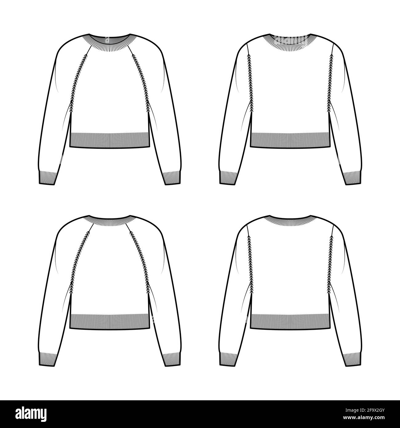 Set of crew neck cropped Sweater technical fashion illustration with