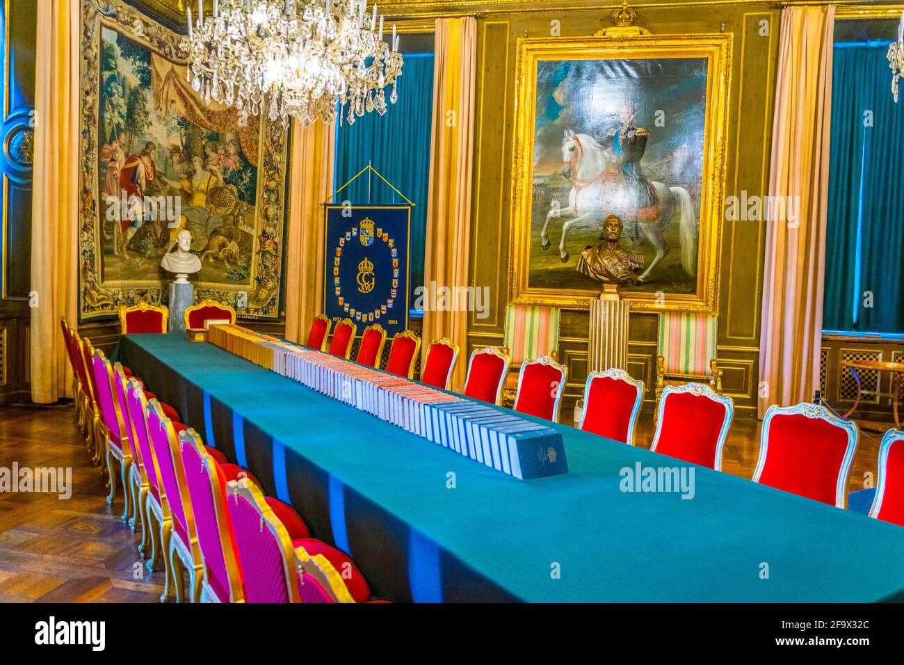 STOCKHOLM, SWEDEN, AUGUST 18, 2016: View of the dining hall of the Kungliga slottet castle in Gamla Stan, Stockholm, Sweden Stock Photo