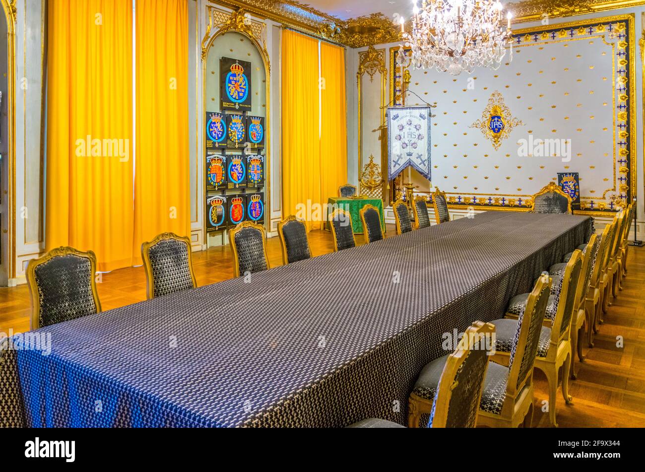 STOCKHOLM, SWEDEN, AUGUST 18, 2016: View of the dining hall of the Kungliga slottet castle in Gamla Stan, Stockholm, Sweden Stock Photo