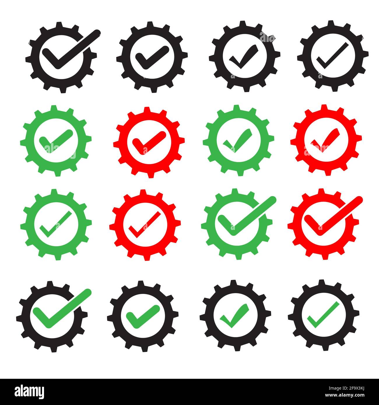 cog check icon on white background. check mark in gear sign. flat style ...