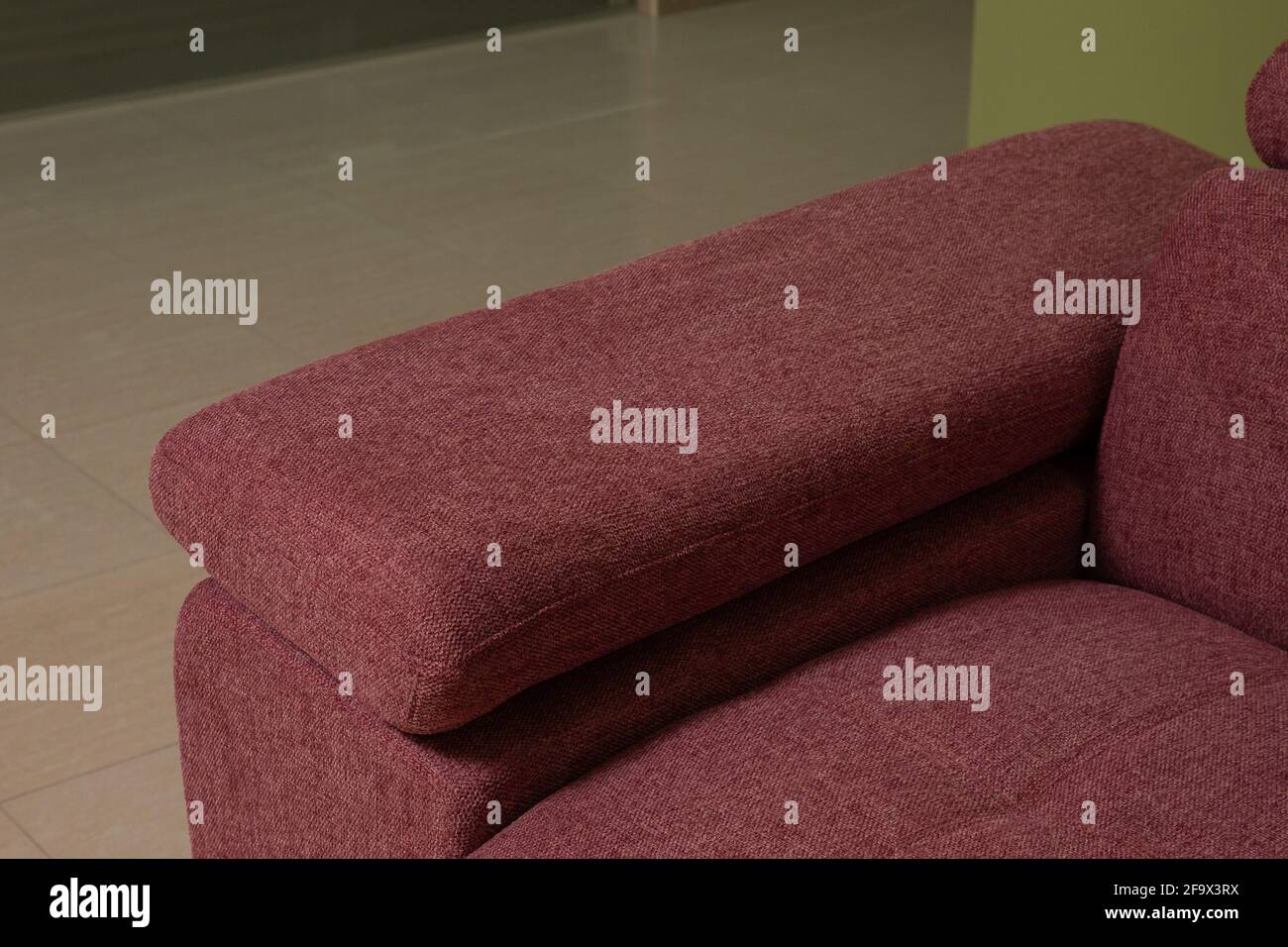 Detail of a red design fabric sofa in the room Stock Photo Alamy