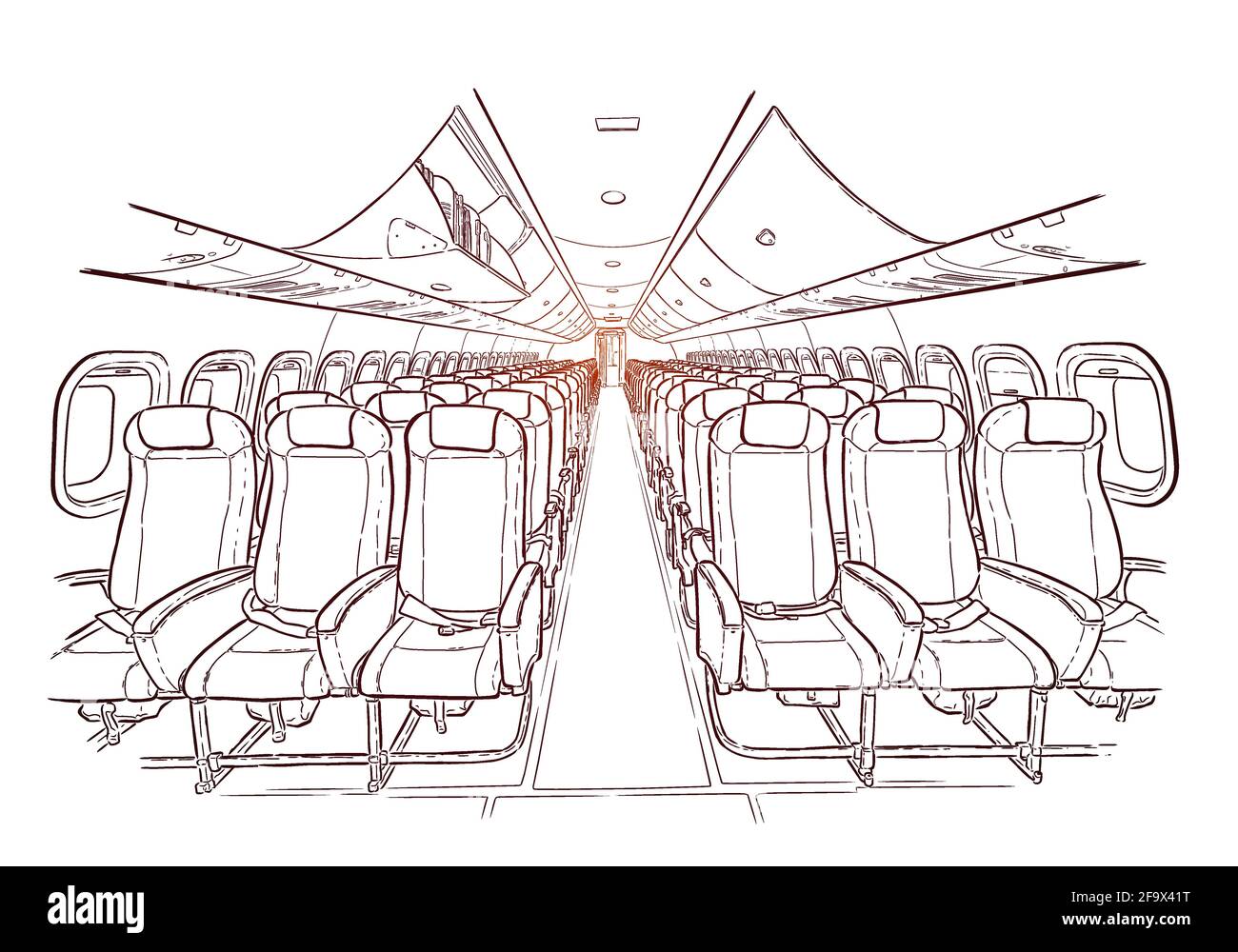 Airplane salon hand drawn sketch vector illustration Stock Vector