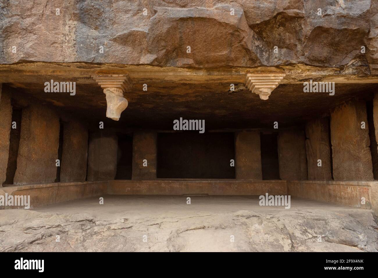 Broken sculpture  of Cave 9 pillar. Gandharpale Buddhist caves. Group of 30 Buddhist caves, 105 km south of Mumbai, near Mahad, Maharashtra, India Stock Photo