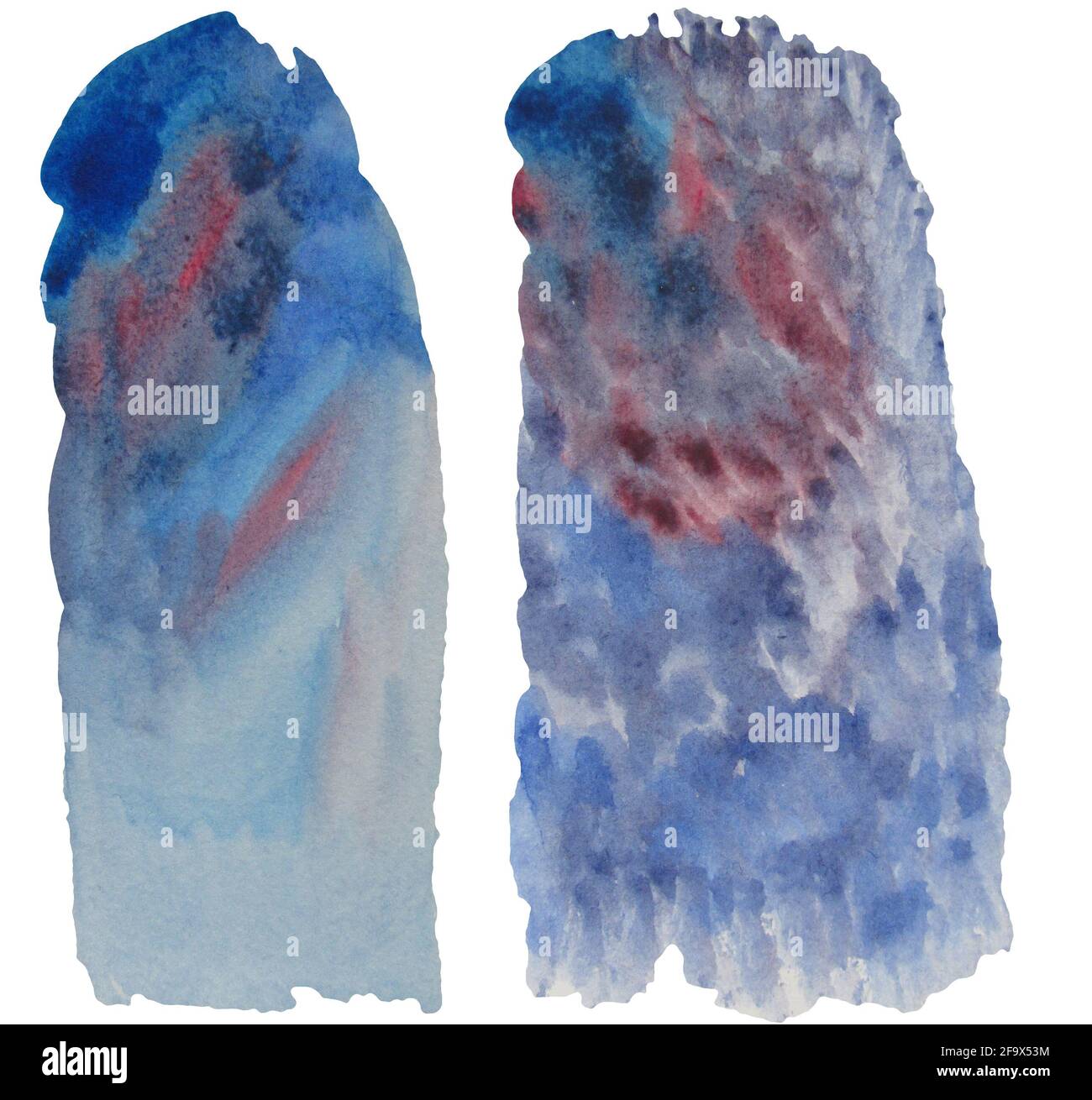 set Blue burgundy watercolor stains. Watercolor. Smooth transition of