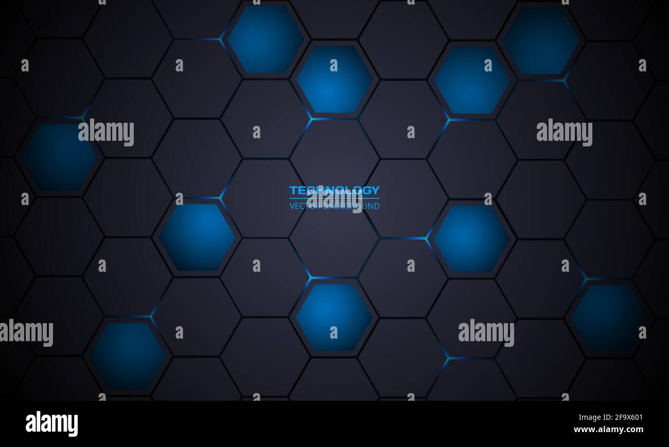 Dark gray and blue hexagonal technology abstract vector background ...