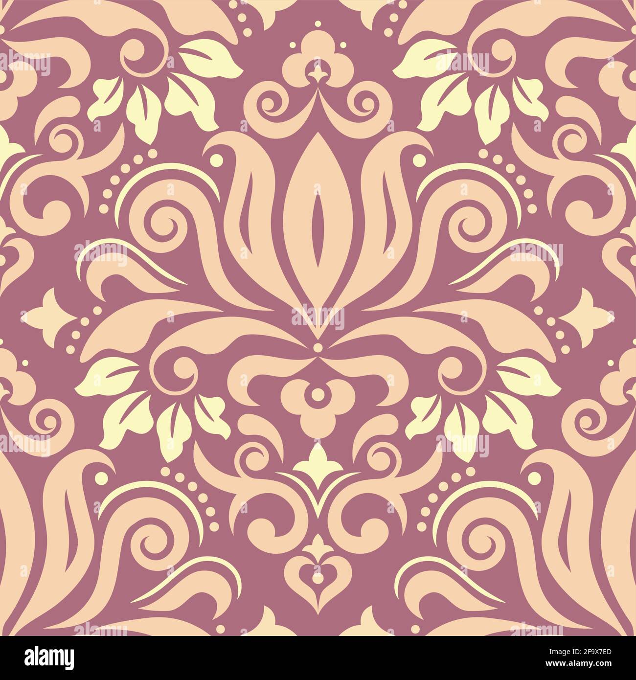 Royal Damask wallpaper of fabric print pattern, retro textile vector design with flowers, leaves and swirls Stock Vector
