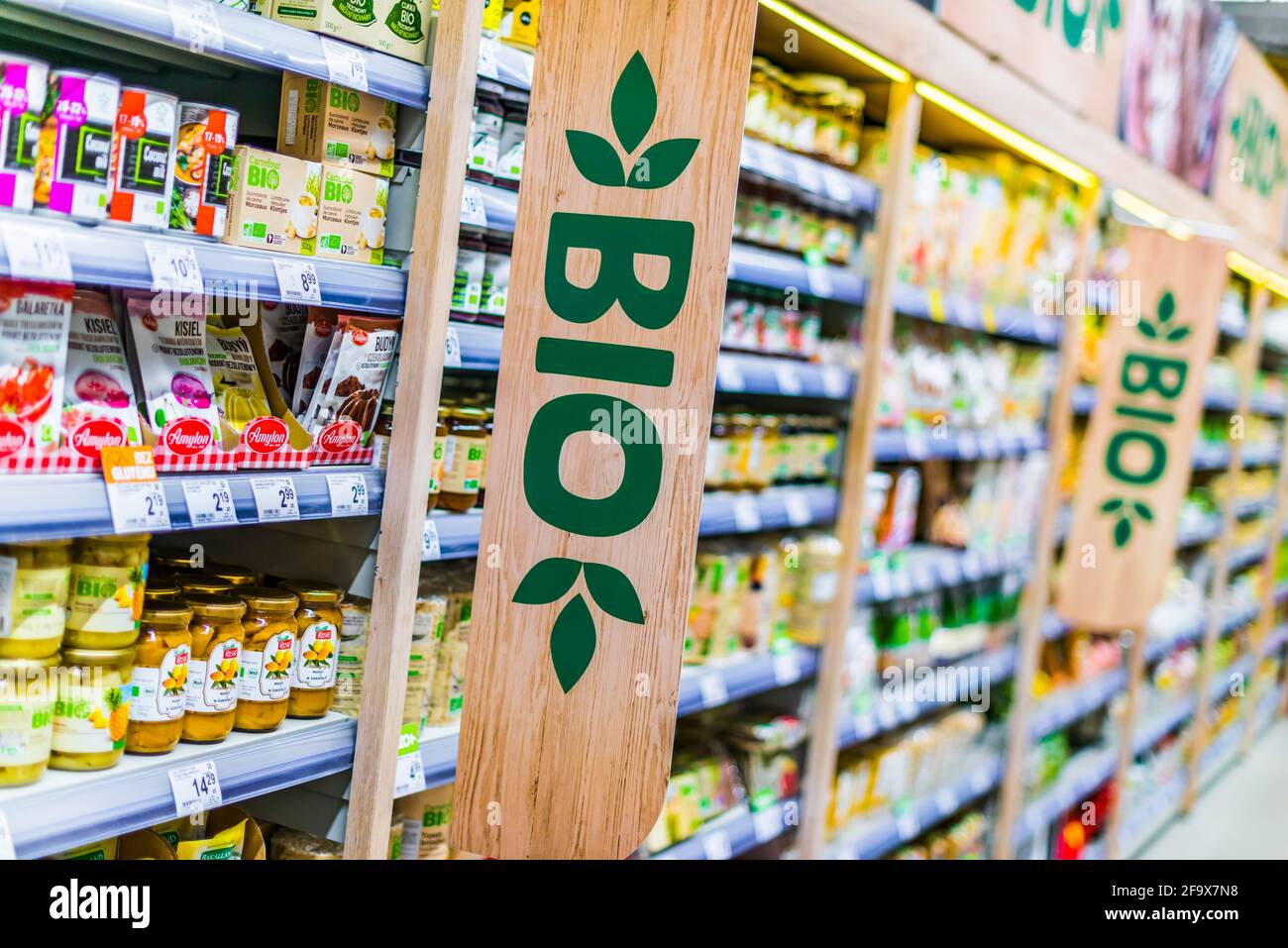 POZNAN, POL - MAR 17, 2021: Bio food products put up for sale in a  supermarket Stock Photo - Alamy