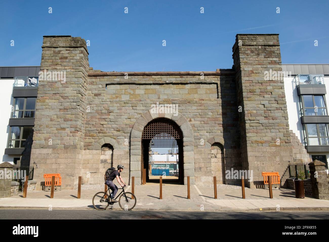 The restored entrance to New Gaol at wapping wharf Bristol Stock Photo