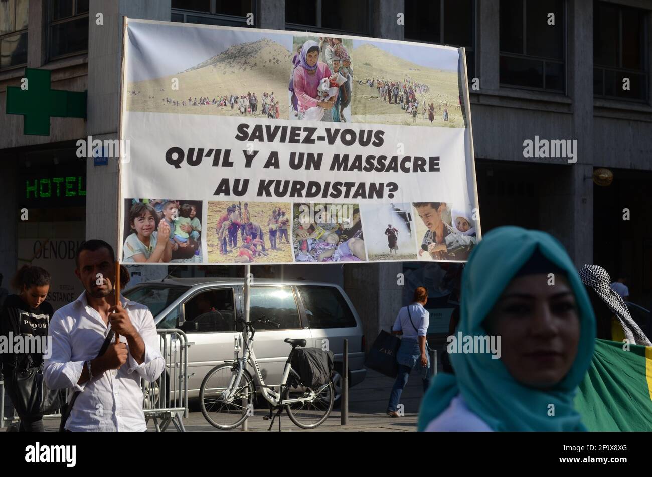 Kurds protest slaughters in Kobane, Lyon, France Stock Photo
