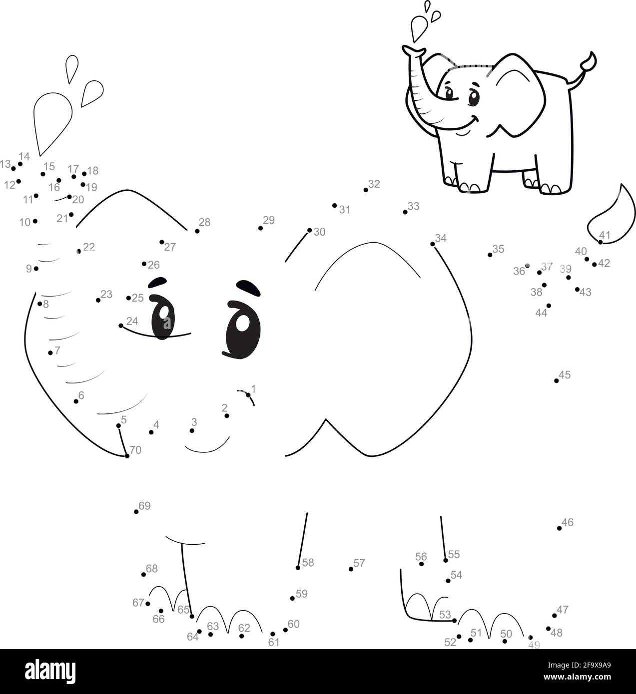 Dot to dot puzzle for children. Connect dots game. elephant