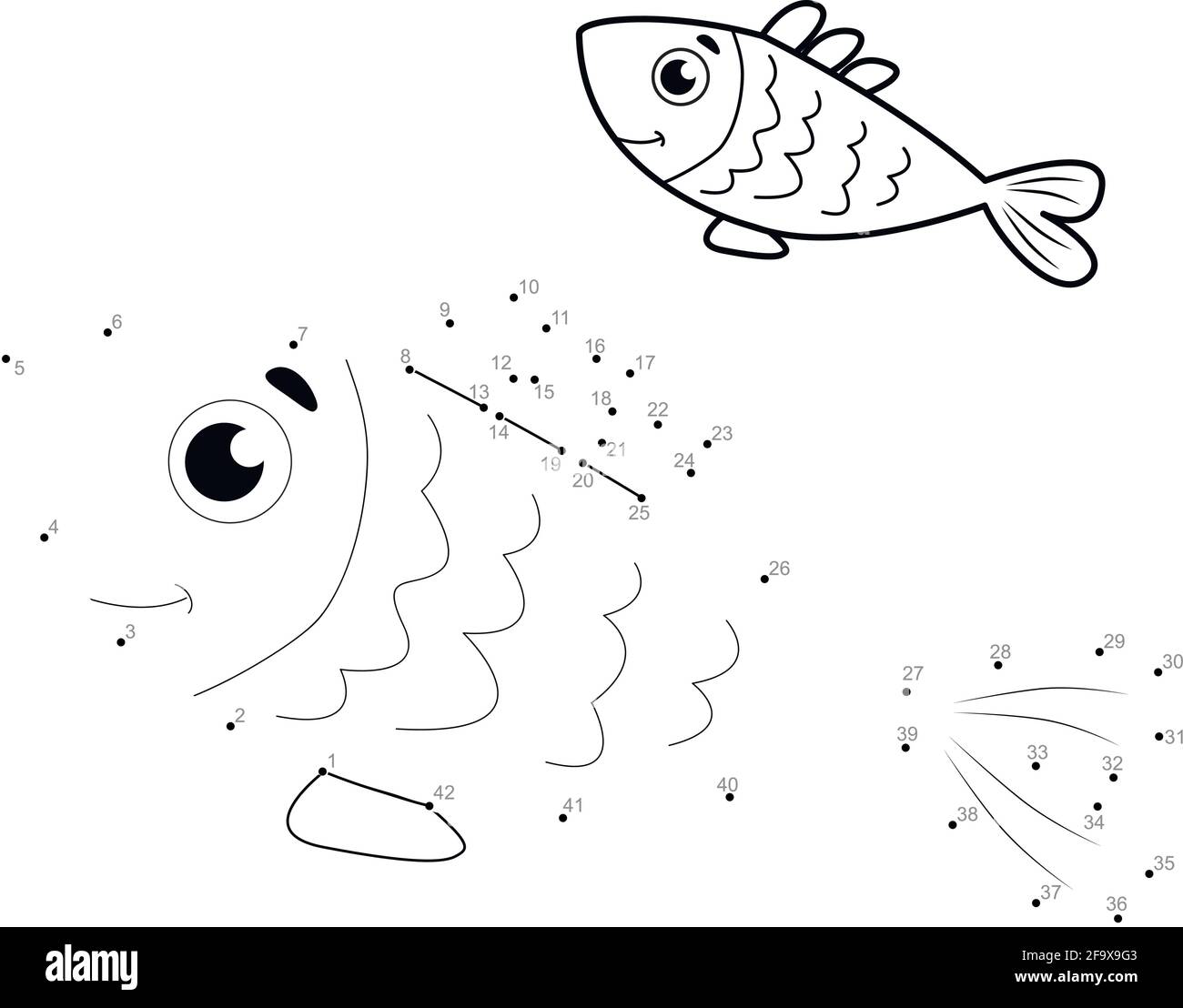 Dot to dot puzzle for children. Connect dots game. fish illustration