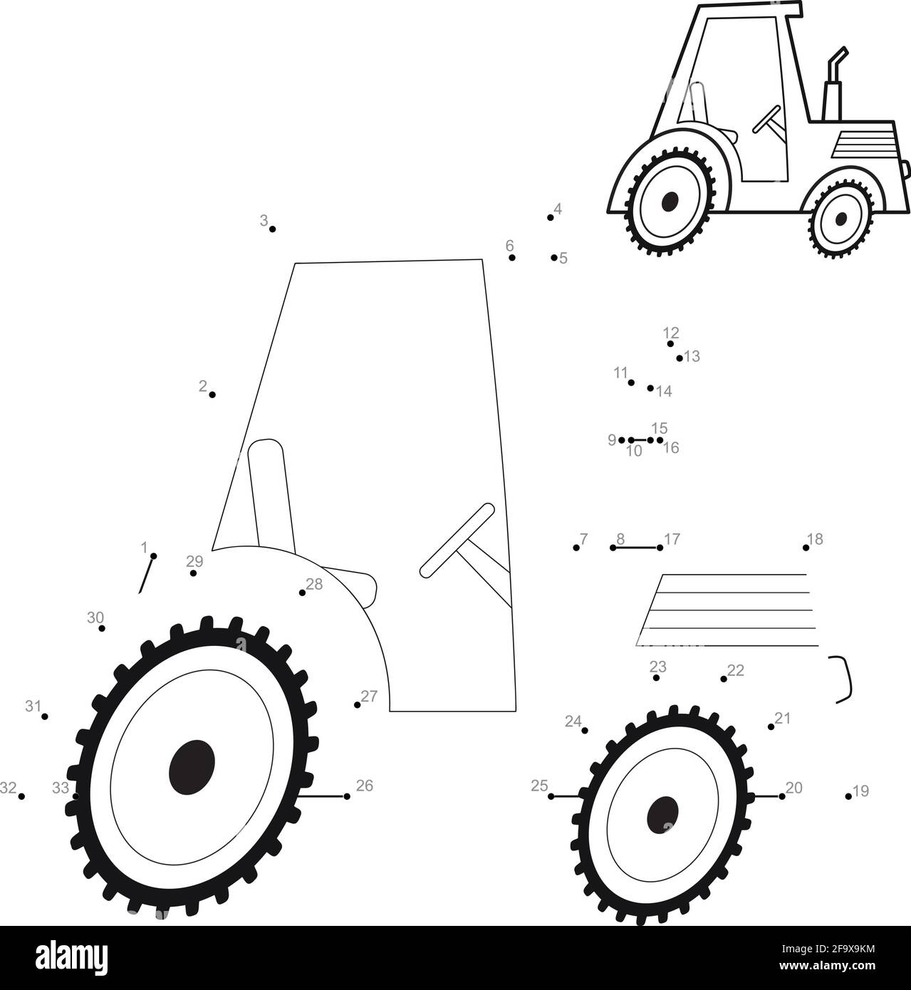 Dot to dot puzzle for children. Connect dots game. tractor illustration