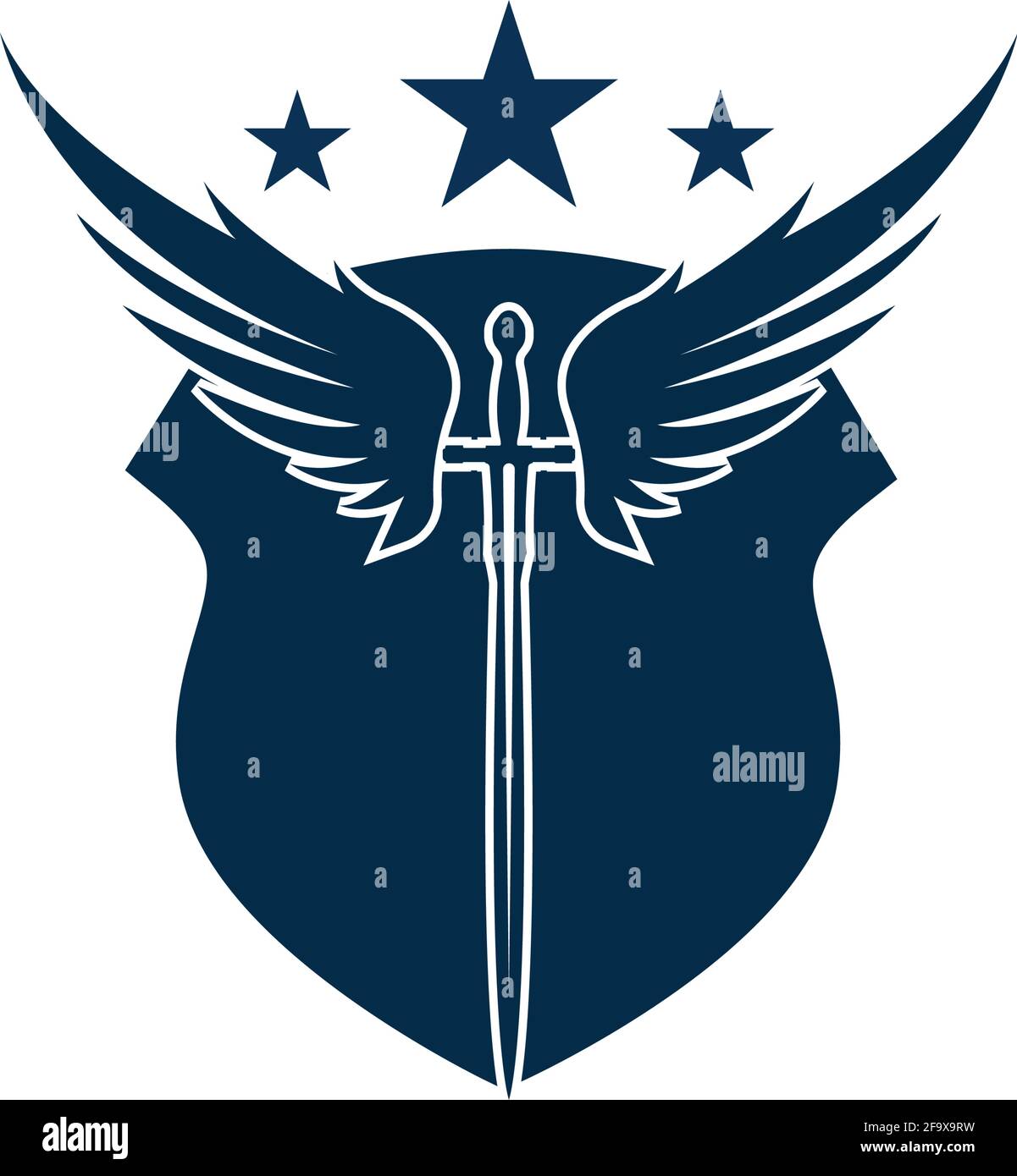 The winged sword with shield vector icon. Stock Vector