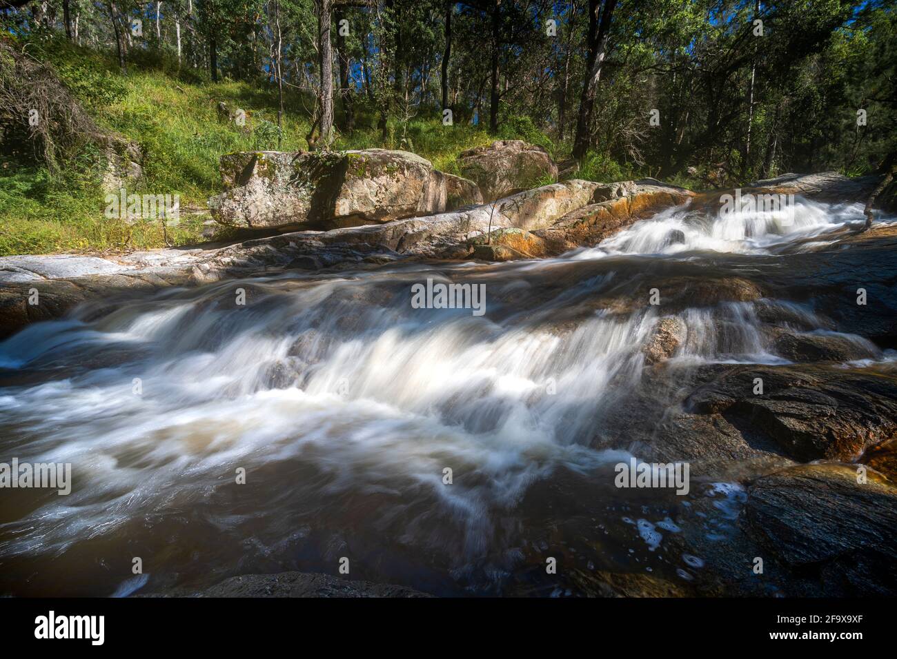 Rapids at Leatherjack Creek on historic Old Grafton Road, NSW Australia Stock Photo