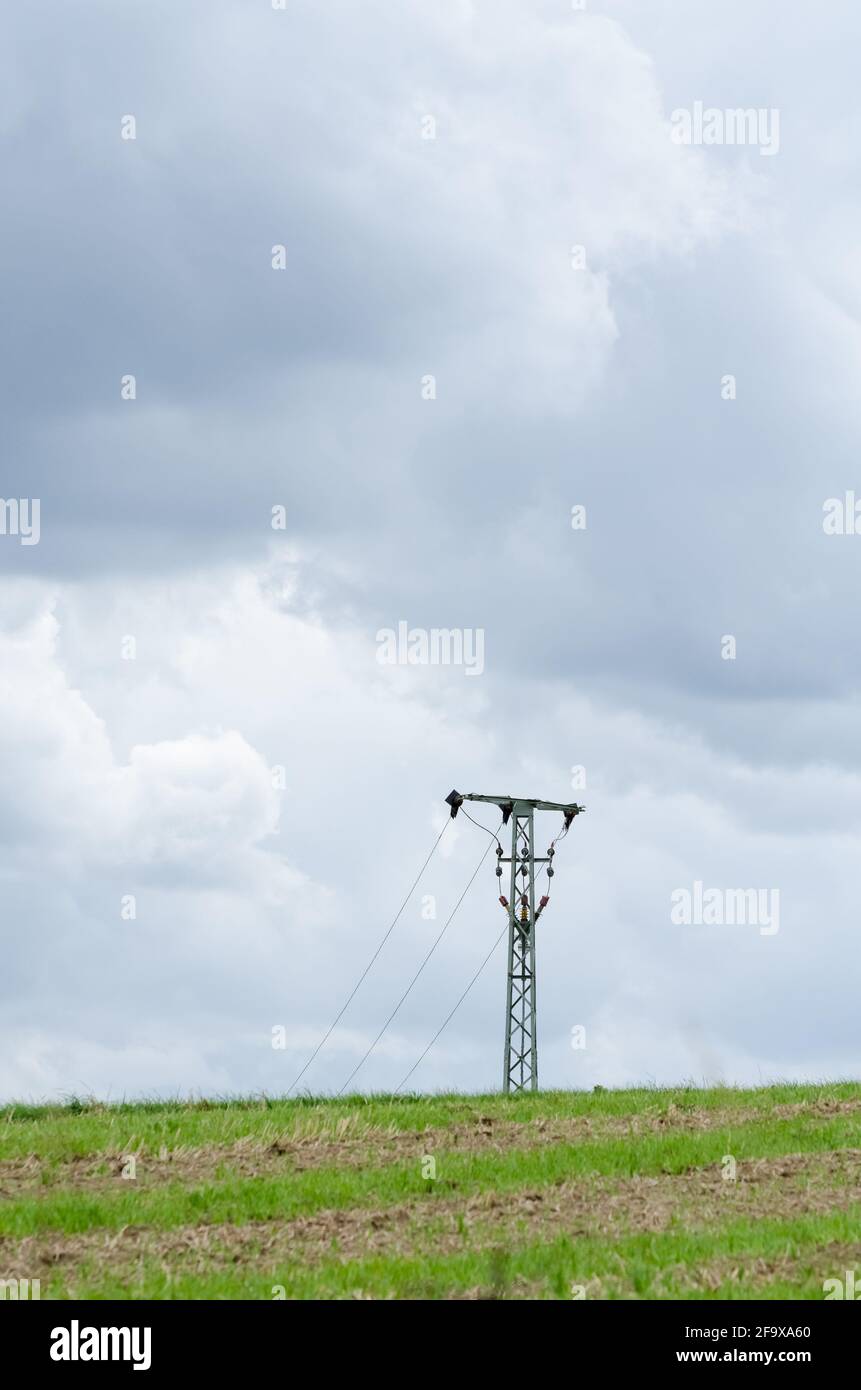 High voltage overhead electrical power line tower, energy industry, in