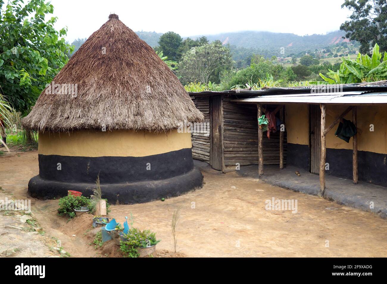 Traditional African mud hut in a village Stock Photo