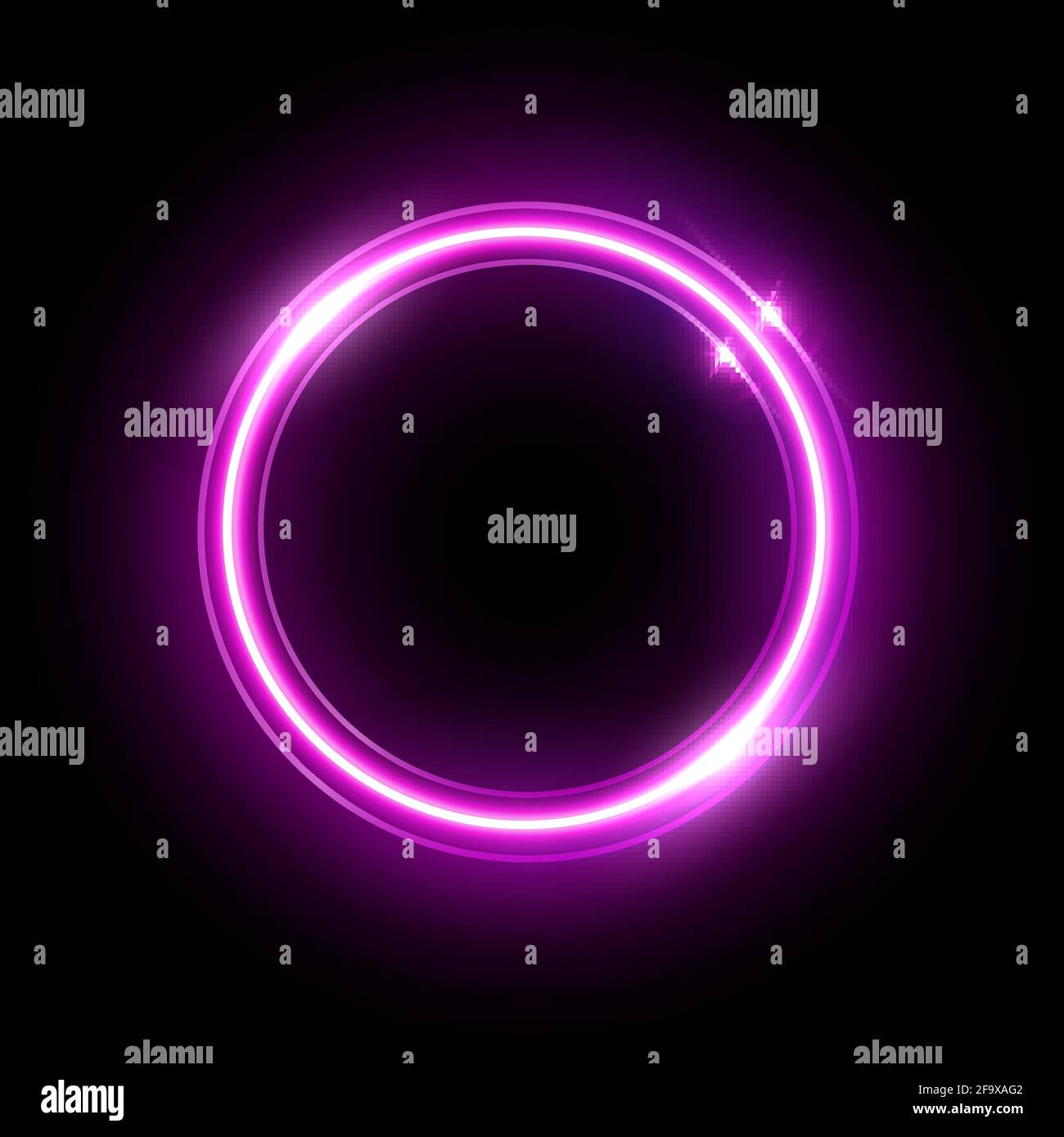 Pink neon round frame isolated on black background. Vector shiny violet electric border. Stock Vector