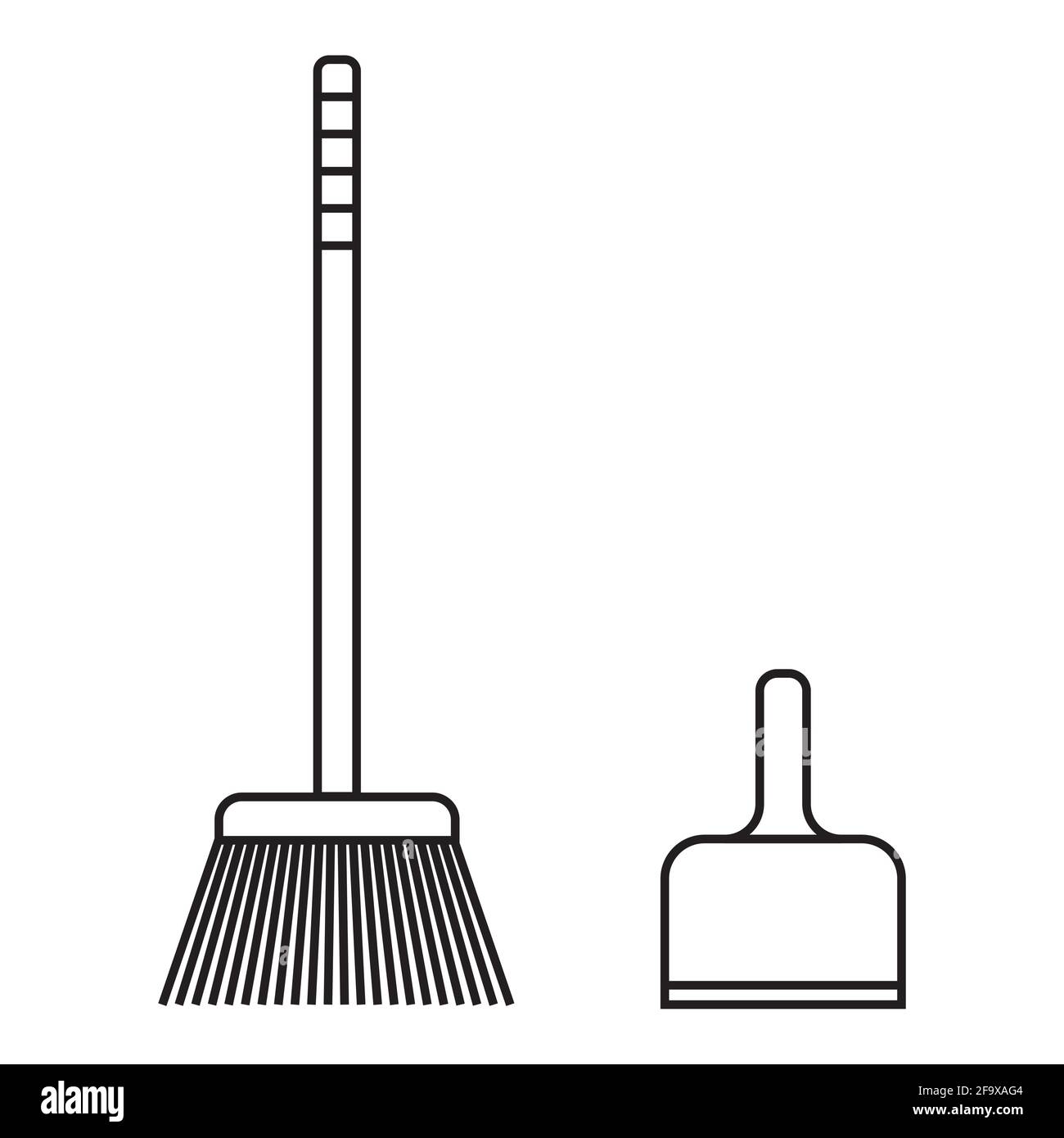 Manual broom and scoop for cleaning. Black and white icon. Vector Illustration. EPS10 Stock Vector