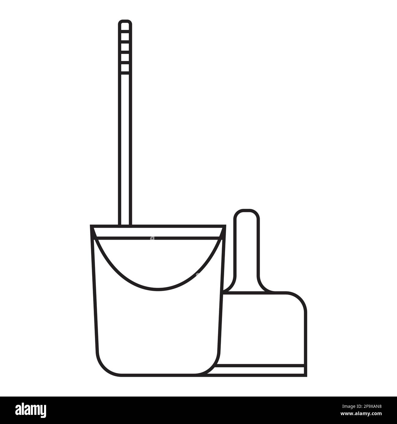 Floor cleaner - bucket, broom, scoop. Black and white icon. Vector Illustration Stock Vector