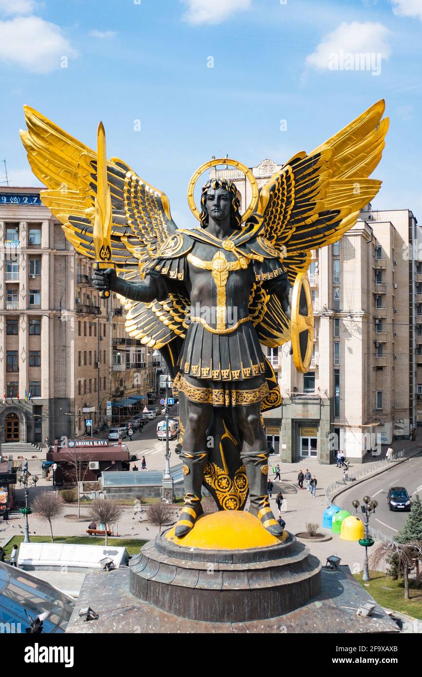 Kyiv, Ukraine April 1, 2021 Statue of Saint Michael the Archangel