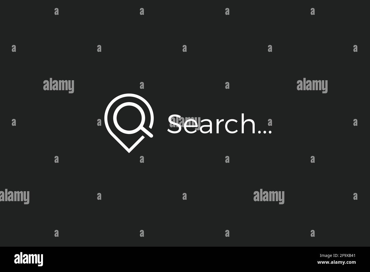 Place search icon, magnifying glass and map pointer sign, linear ...