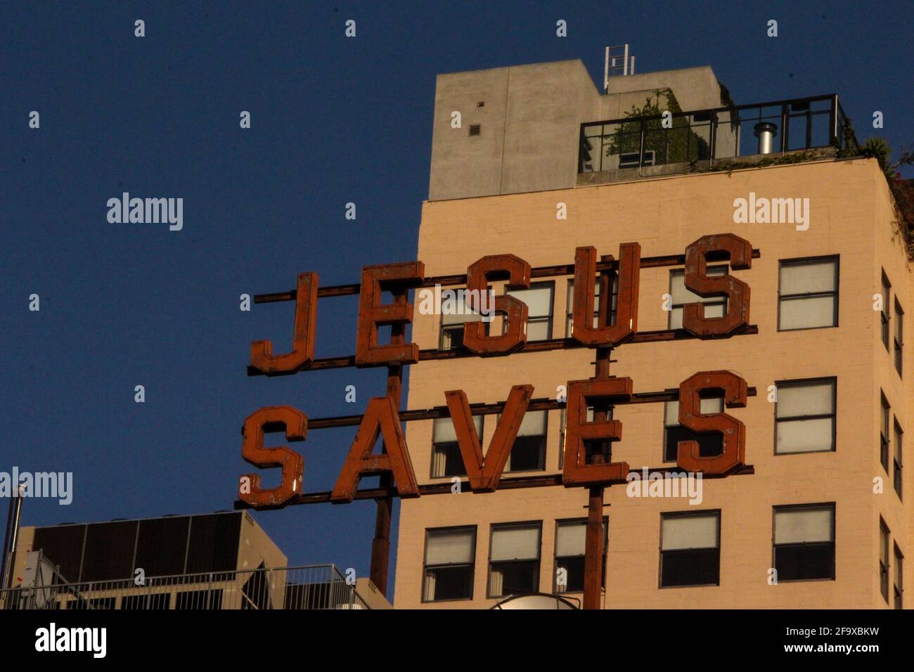'Jesus Saves' Sign in DTLA, California Stock Photo
