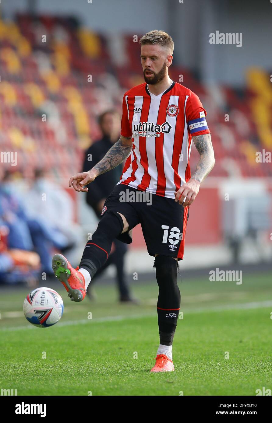 London, England, 20th April 2021. Pontus Jansson of Brentford during the Sky Bet Championship match at Brentford Community Stadium, London. Picture credit should read: David Klein / Sportimage Stock Photo